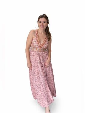 In Loom Boho Chic Floral Maxi Dress with Slit NWT